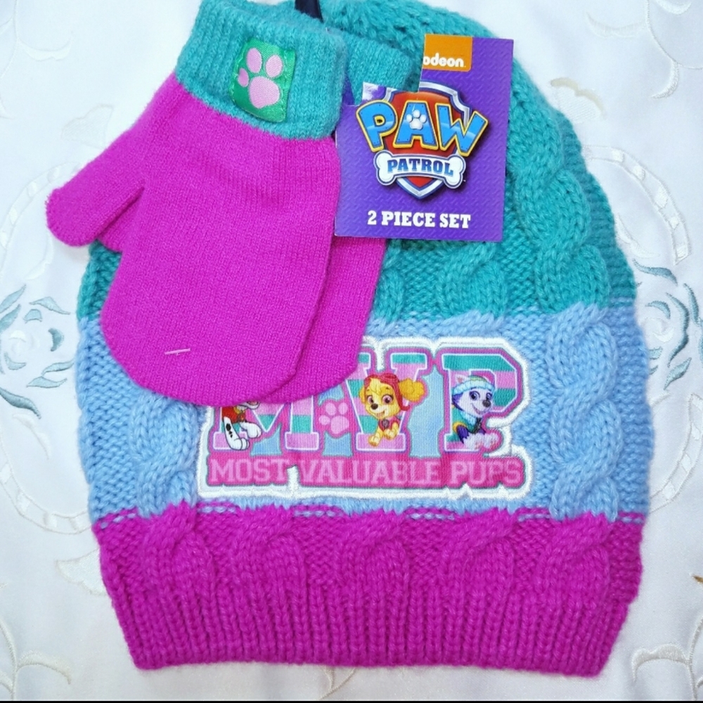 Paw Patrol Kids Knitted Hat with Matching Gloves NWT